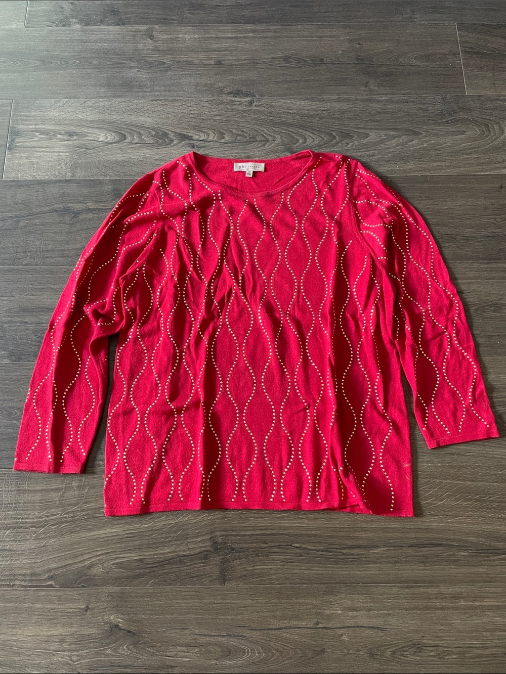 Women’s Philosophy Red Blouse w/ Gold Stud-Embellished Design, Size 2X
